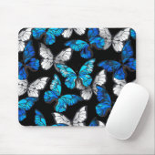青い蝶モルフォとダークシームレスパターン マウスパッド (マウス)