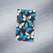 青い蝶モルフォとダークシームレスパターン マグネット名刺 (インサイチュ)