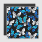 青い蝶モルフォとダークシームレスパターン マグネット招待状 (正面/裏面)