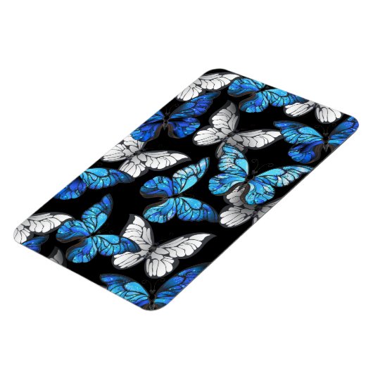 青い蝶モルフォとダークシームレスパターン マグネット (左側)
