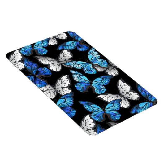 青い蝶モルフォとダークシームレスパターン マグネット (右側)