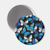 青い蝶モルフォとダークシームレスパターン マグネット (正面/裏面)