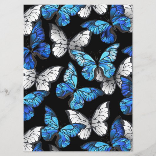青い蝶モルフォとダークシームレスパターン メニュー (正面)