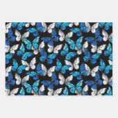 青い蝶モルフォとダークシームレスパターン ラッピングペーパーシート (正面3)