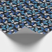 青い蝶モルフォとダークシームレスパターン ラッピングペーパー (角)