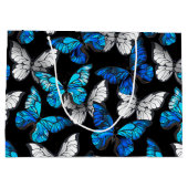 青い蝶モルフォとダークシームレスパターン ラージペーパーバッグ (裏面)