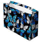 青い蝶モルフォとダークシームレスパターン ラージペーパーバッグ (裏面アングル)