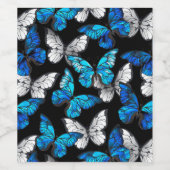 青い蝶モルフォとダークシームレスパターン ワインラベル (シングルラベル)