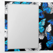 青い蝶モルフォとダークシームレスパターン 三つ折りカード (内部最初)