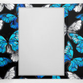 青い蝶モルフォとダークシームレスパターン 三つ折りカード (内部中)