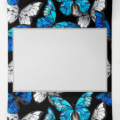 青い蝶モルフォとダークシームレスパターン 三つ折りクリスマスカード (内部中)