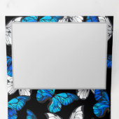 青い蝶モルフォとダークシームレスパターン 三つ折り招待状 (内部最初)