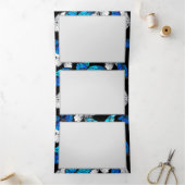 青い蝶モルフォとダークシームレスパターン 三つ折り招待状 (内部)