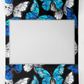 青い蝶モルフォとダークシームレスパターン 三つ折り招待状 (内部中)