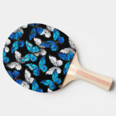 青い蝶モルフォとダークシームレスパターン 卓球ラケット (横)