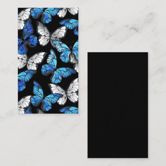 青い蝶モルフォとダークシームレスパターン 名刺 (正面/裏面)