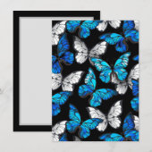 青い蝶モルフォとダークシームレスパターン 招待状 (正面/裏面)