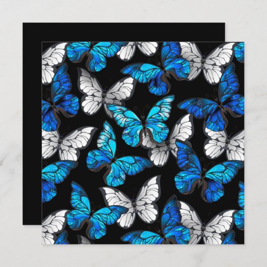青い蝶モルフォとダークシームレスパターン 招待状 (正面/裏面)