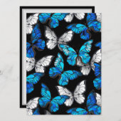 青い蝶モルフォとダークシームレスパターン 招待状 (正面/裏面)