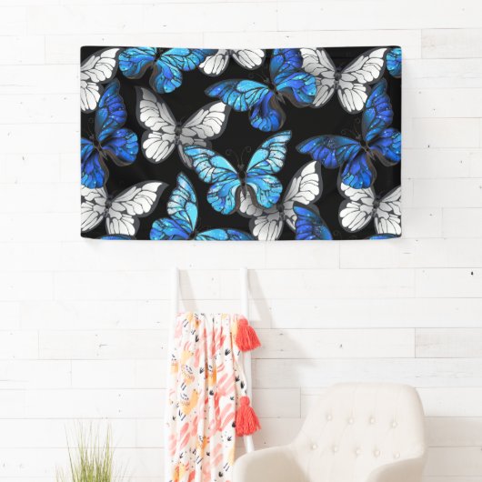 青い蝶モルフォとダークシームレスパターン 横断幕 (インサイチュ)