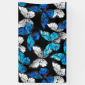 青い蝶モルフォとダークシームレスパターン 横断幕 (縦)