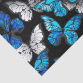 青い蝶モルフォとダークシームレスパターン 薄葉紙 (詳細)