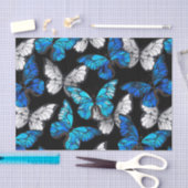 青い蝶モルフォとダークシームレスパターン 薄葉紙 (クラフト)