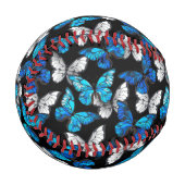 青い蝶モルフォとダークシームレスパターン 野球ボール (正面左)