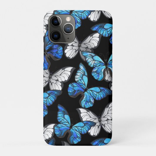 青い蝶モルフォとダークシームレスパターン Case-Mate iPhoneケース (裏)