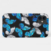 青い蝶モルフォとダークシームレスパターン Case-Mate iPhoneケース (裏面(横))