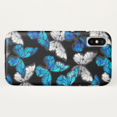 青い蝶モルフォとダークシームレスパターン Case-Mate iPhoneケース (裏面(横))