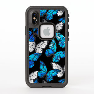 青い蝶モルフォとダークシームレスパターン