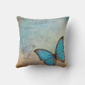 青い蝶ヴィンテージの枕 クッション (裏面)