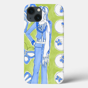 青い蝶周囲の魅力的な女の子 iPhone 13ケース