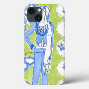 青い蝶周囲の魅力的な女の子 iPhone 13ケース