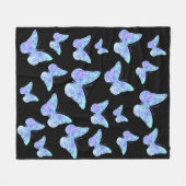 青い蝶模様 フリースブランケット (正面(横))