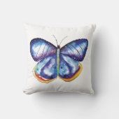 青い蝶水彩画の投球のクッション クッション (正面)