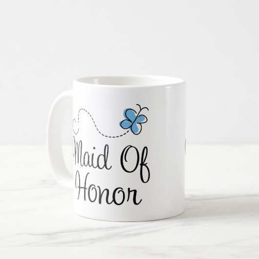 青い蝶結婚式のメイド・オブ・オーナー(花嫁付き添い人)のマグ コーヒーマグカップ (正面左)