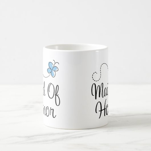 青い蝶結婚式のメイド・オブ・オーナー(花嫁付き添い人)のマグ コーヒーマグカップ (中央)