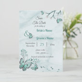 青い蝶葉のフローラは日付を保存 招待状 (スタンド正面)