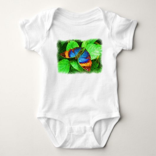 青い蝶鉛筆の芸術の乳児のワイシャツ ベビーボディスーツ (正面)