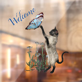 青い蝶(ちょう)付きシャム猫(ようこそ) ウィンドウサイン (シート2)