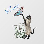 青い蝶(ちょう)付きシャム猫(ようこそ) ウィンドウサイン (シート)