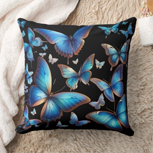 青い蝶 クッション (ブランケット)