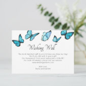 青い蝶。ロマンチックなウェディング ウィッシング ウェル エンクロージャーカード (スタンド正面)