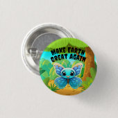 青い蝶、再び地球を素晴らし作る、野生生物 缶バッジ (正面&裏面)