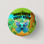 青い蝶、再び地球を素晴らし作る、野生生物 缶バッジ (正面)