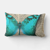 青い蝶、辞書ページ、装飾的 ランバークッション (裏面)