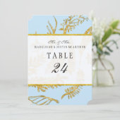 青い表の番号モダン手描きリーフ葉の 招待状 (スタンド正面)