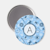 青い裁縫パターン（モノグラム） マグネット (正面/裏面)